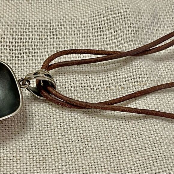 Retired Silpada Square Natural Amber Sterling Silver Slide Silpada Leather Cord - Picture 8 of 16